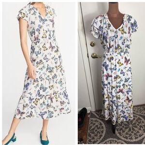 Old Navy women Sz L Butterfly Print ruffled flutter sleeve Maxi Dress multicolor